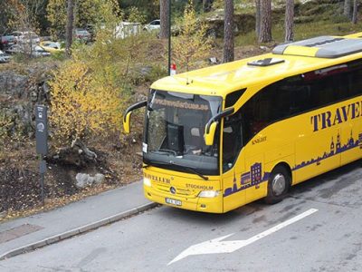 Buss i höstmiljö