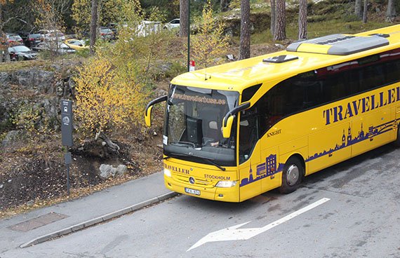 Buss i höstmiljö