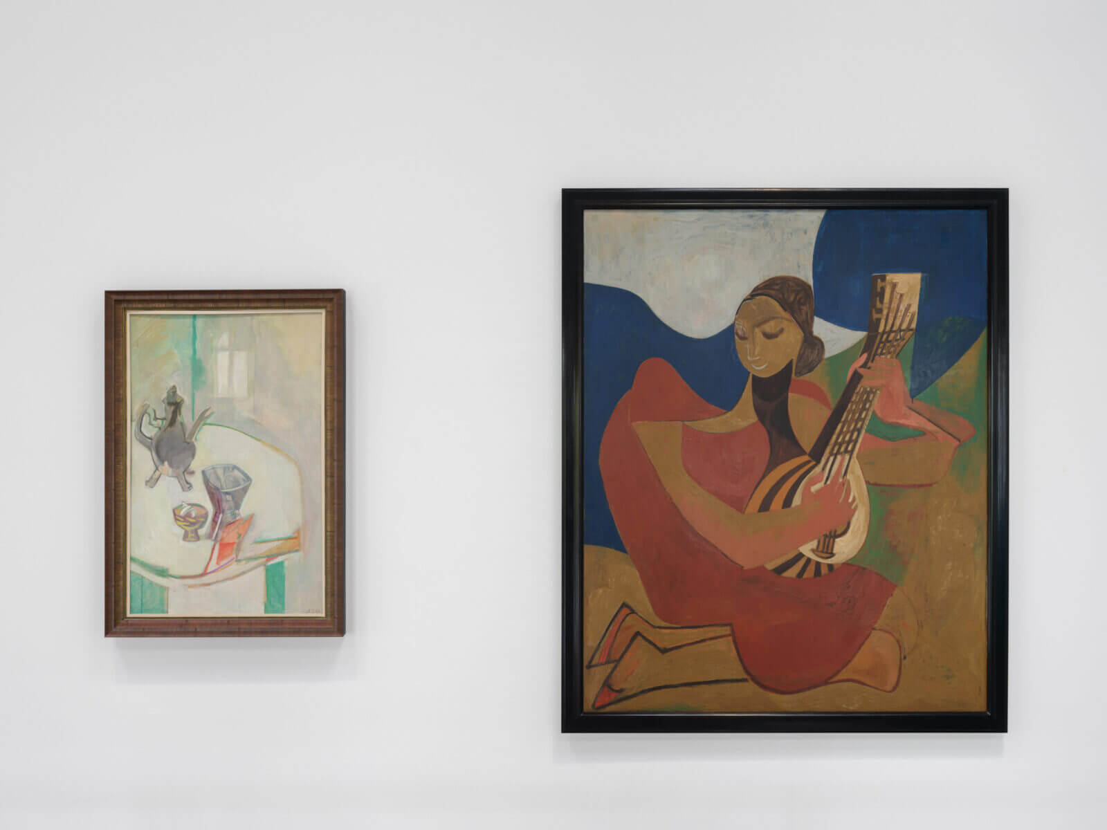Två verk av Françoise Gilot. Françoise Gilot, Intéreur à Neuilly avec coquillage, 1958; Joueuse de Mandoline, 1953. FAMM (Female Artists of the Mougins Museum), France – The Levett Collection.